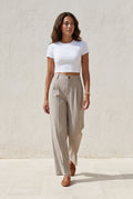 Beige Wide Leg Office Trousers - Wide leg trousers - Photo 6