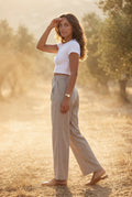 Beige Wide Leg Office Trousers - Wide leg trousers - Photo 7