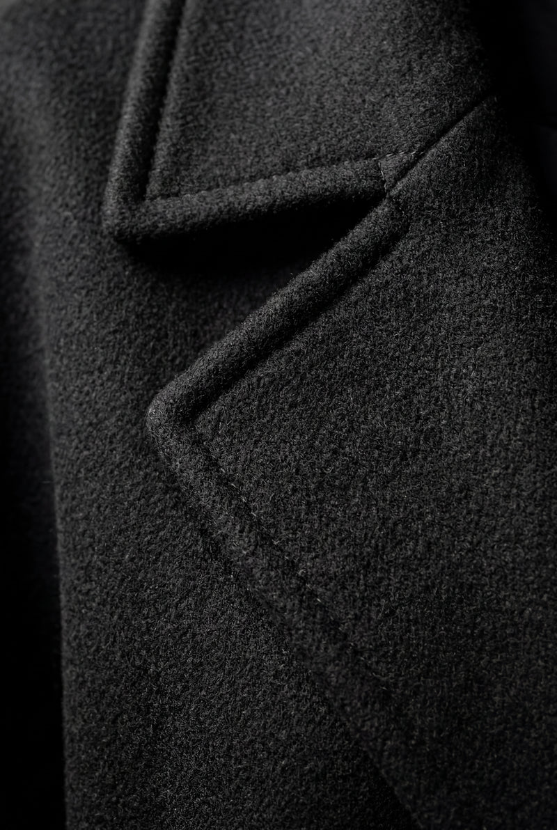 Black Wide Notched Collar Belted Long Trench Coat - Photo 4