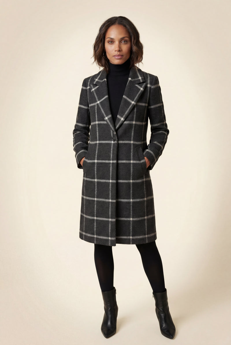 Black Windowpane Plaid Tailored Trench Coat - Trench coats - Photo 4