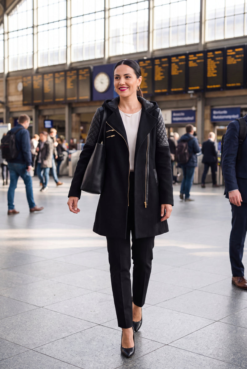 Women's Coat Hooded Elegant in Black — lifestyle ugc