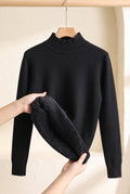 Fleece-Finished Mock Neck Sweater in Black — studio front