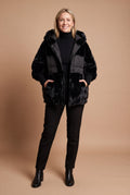 Women's Hooded Coat Tailored Fit in Black — studio front