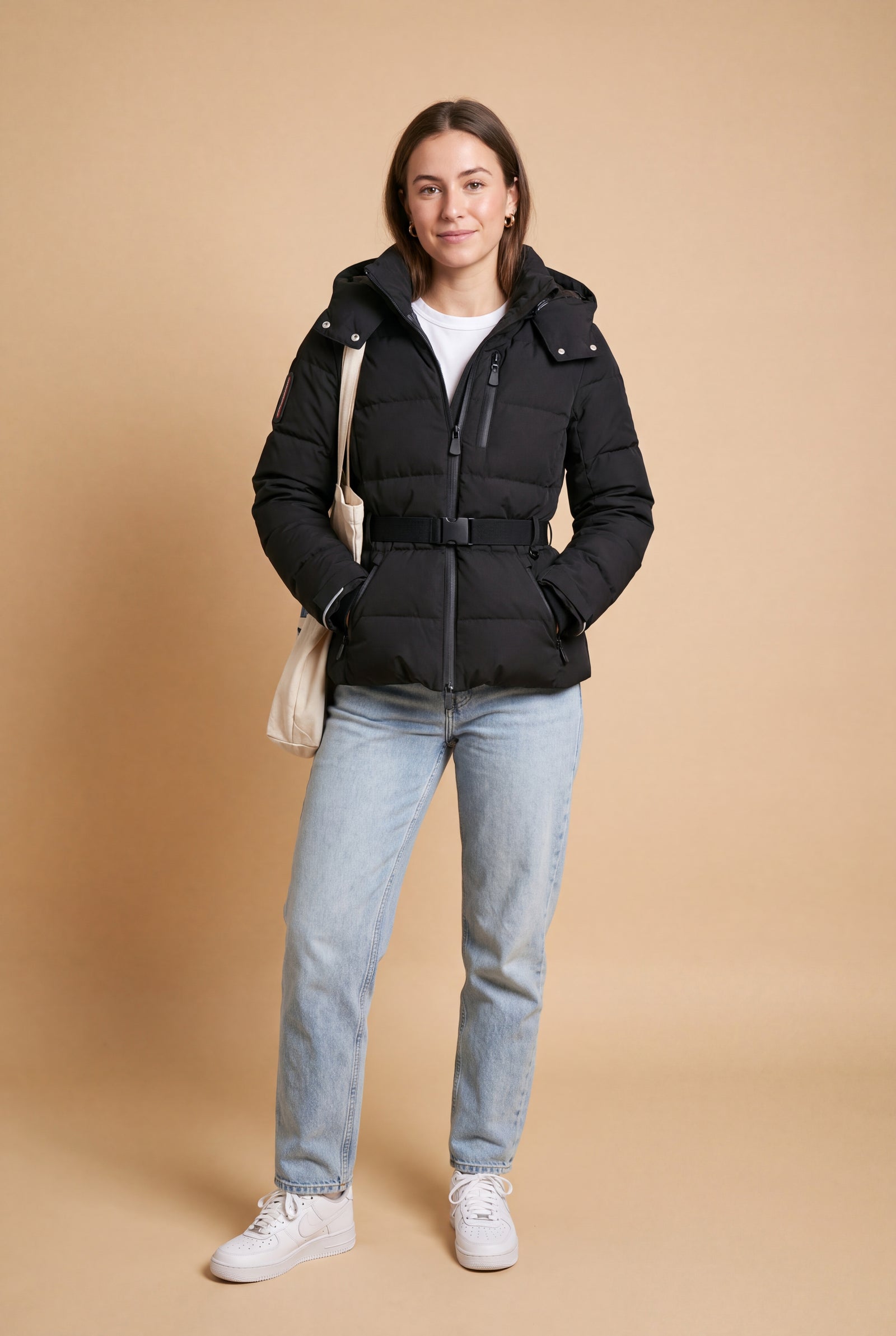 Women's Hooded Jacket Belted in Black — primary studio