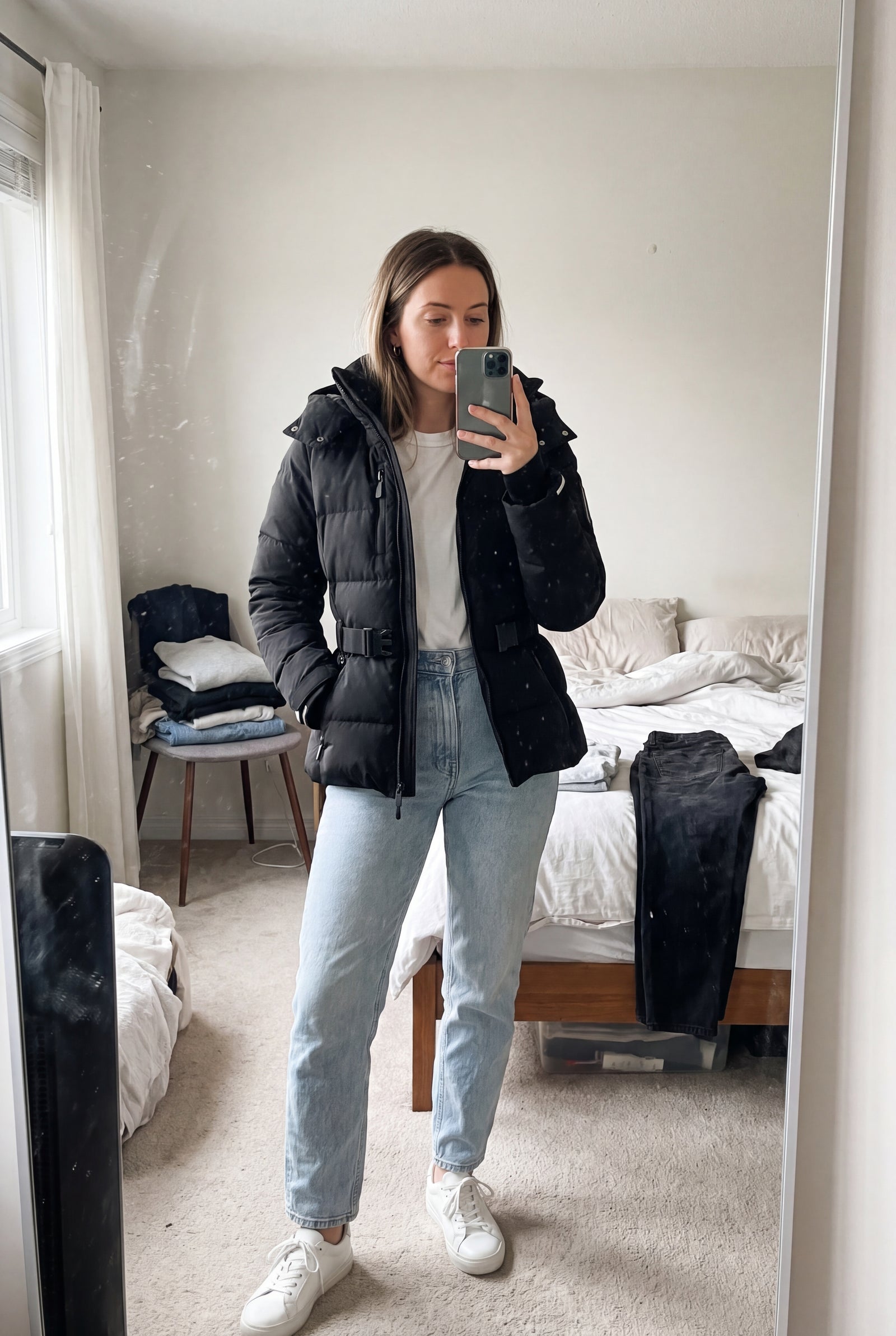 Women's Hooded Jacket Belted in Black — ugc home mirror