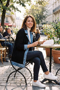Women's Jacket Layered Collar Button in Black — secondary lifestyle