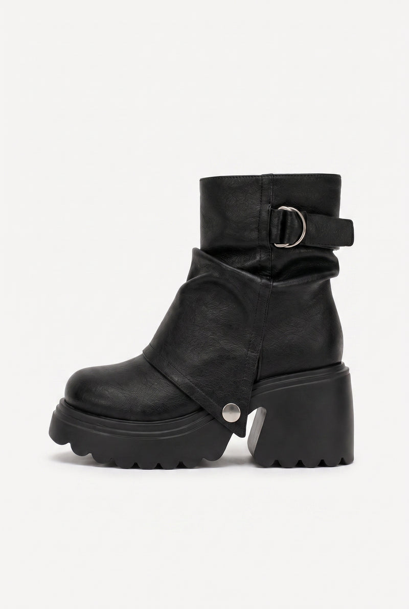 Women's Platform Boots Buckle Detail in Black — primary product