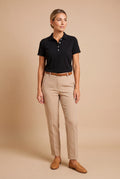 Women's Polo Shirt Elegant Fit in Black — studio front