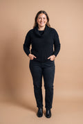 Women's Pullover Shawl Collar Waffle Knit in Black — studio full