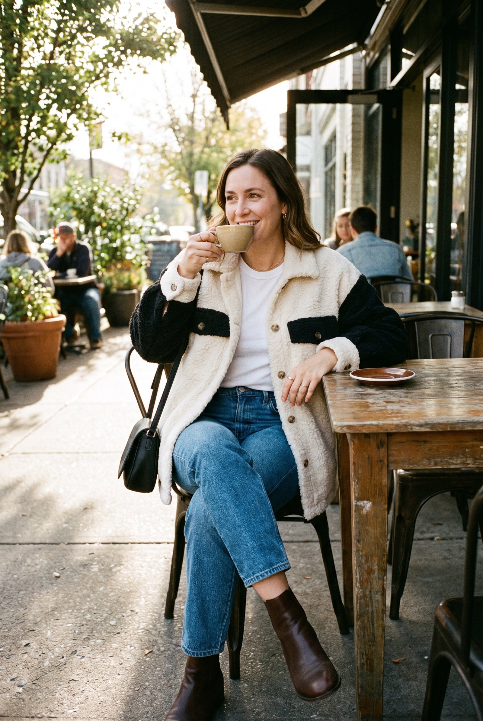Women's Sherpa Jacket Relaxed Fit in Black — lifestyle cafe