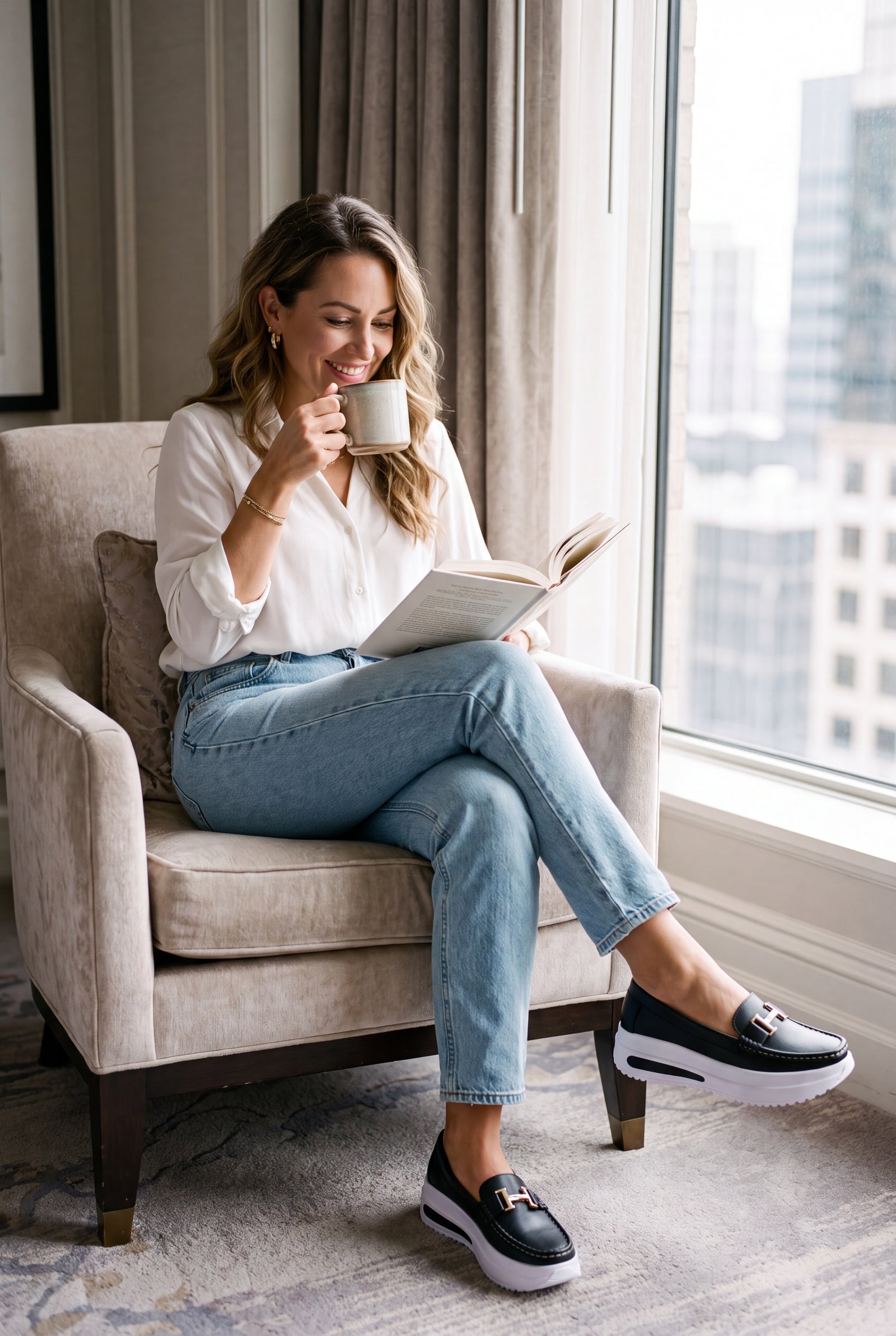 Women's Slip-On Sneakers Thick Sole in Black — secondary lifestyle