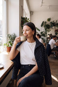 Women's Tailored Jacket Polka Dot in Black — lifestyle shot