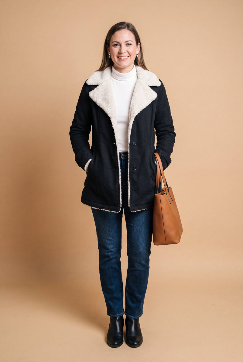 Women's Winter Coat Long Chic Style in Black — primary studio