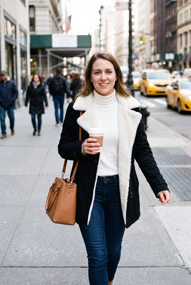 Women's Winter Coat Long Chic Style in Black — secondary lifestyle