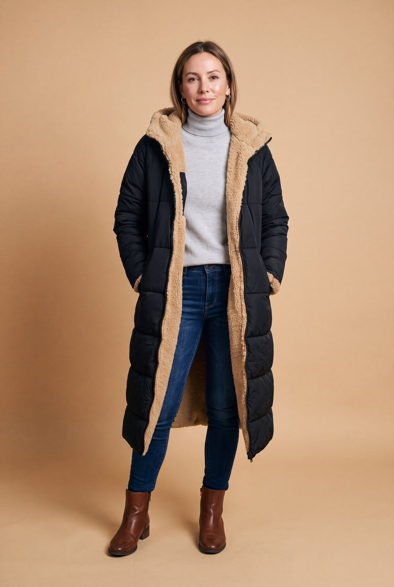 Women's Winter Jacket Long Silhouette in Black — studio
