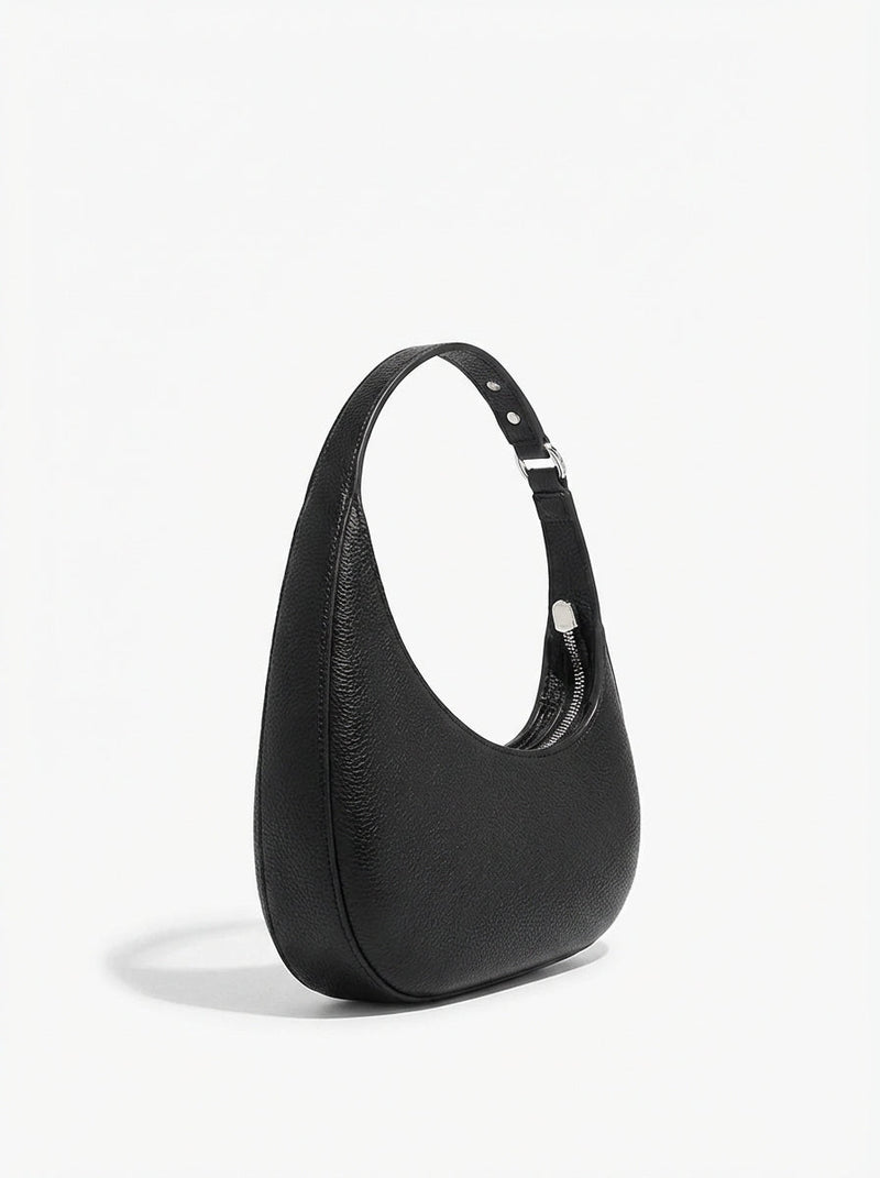 Black Women's Black Crescent Hobo Shoulder Bag with Adjustable Strap - Everyday handbag - Photo 1