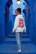 White Women's Bold Back Print Loose Fit Hoodie - Photo 17