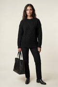 Black Women's Chunky Cable Crew Neck Sweater - Sweaters - Photo 7