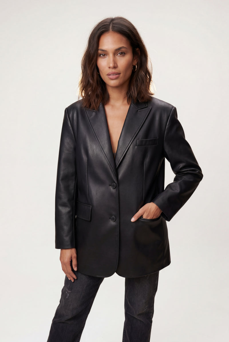 Black Women's Oversized Notched Lapel Faux Blazer - Blazers - Photo 1