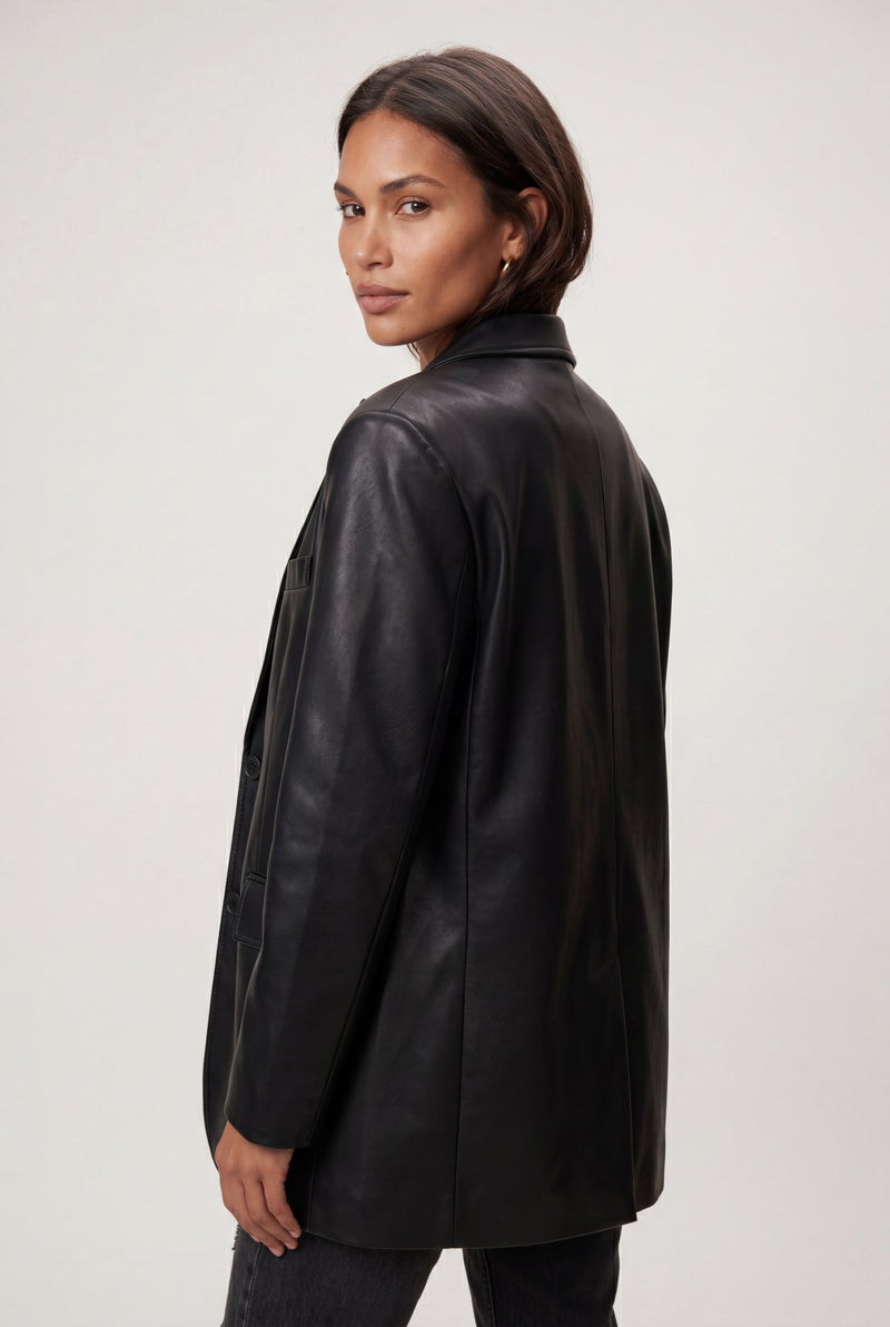 Black Women's Oversized Notched Lapel Faux Blazer - Blazers - Photo 3