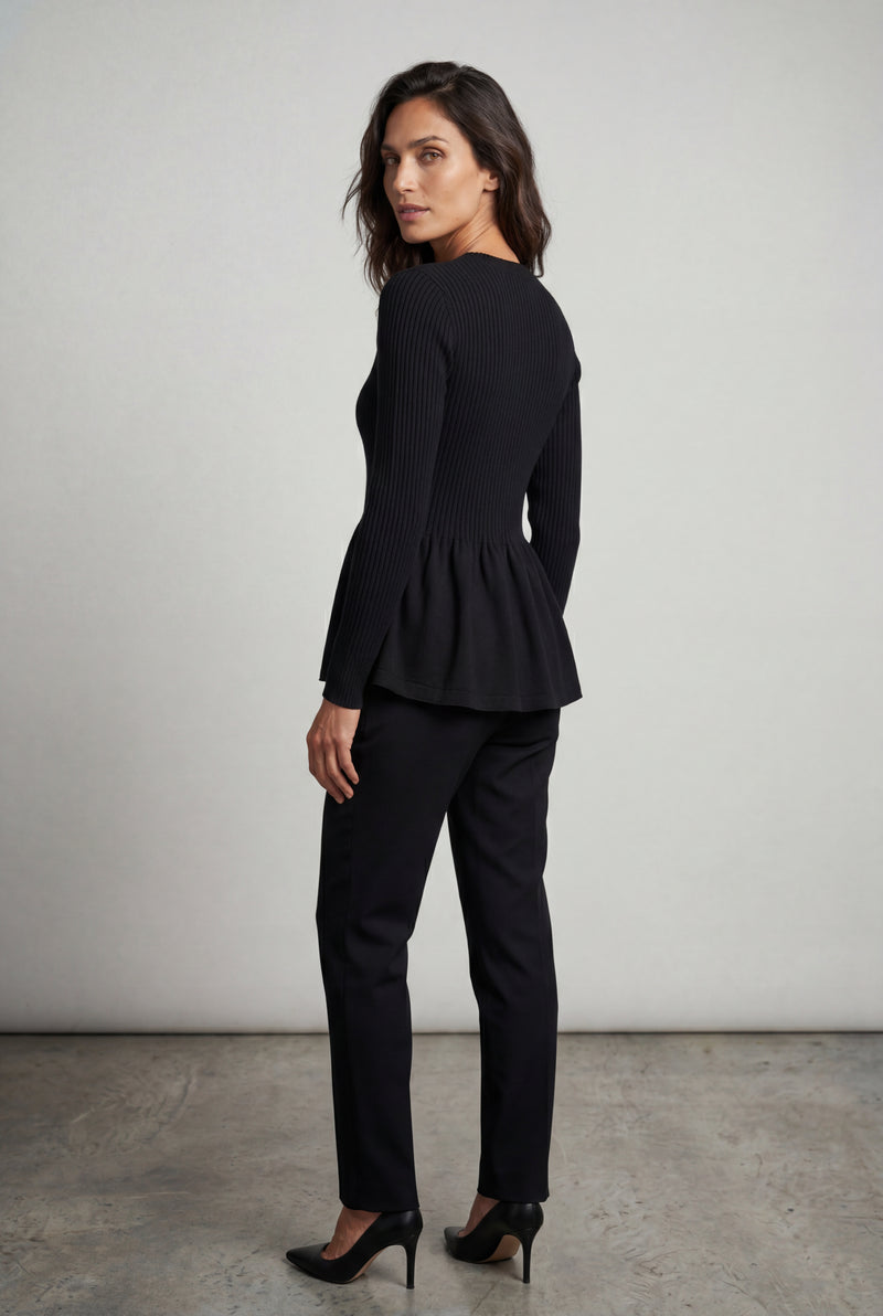 Black Women's Ribbed Button-Front Peplum Cardigan - Cardigans - Photo 3