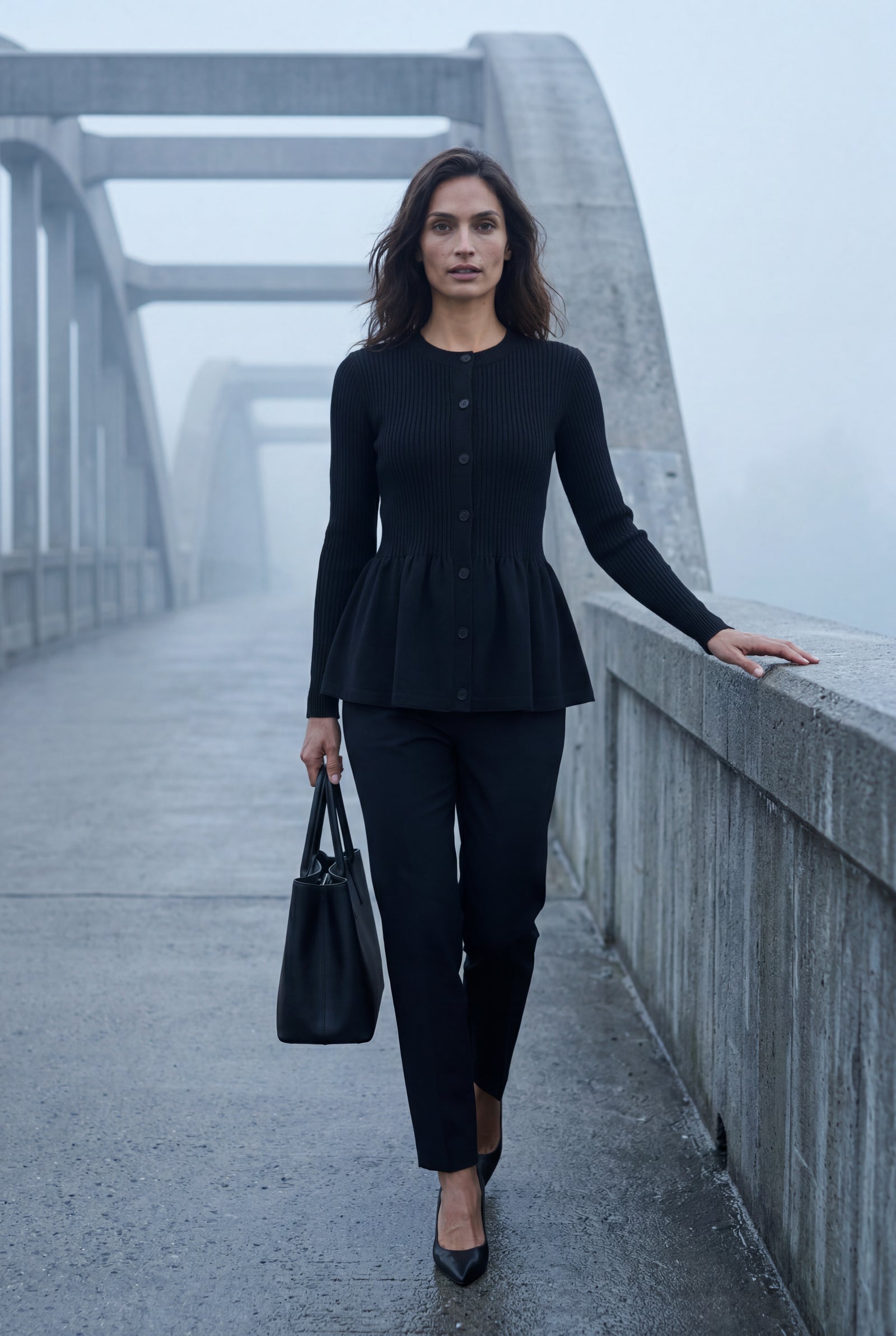 Black Women's Ribbed Button-Front Peplum Cardigan - Cardigans - Photo 6