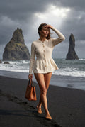 Cream Women's Ribbed Button-Front Peplum Cardigan - Cardigans - Photo 9