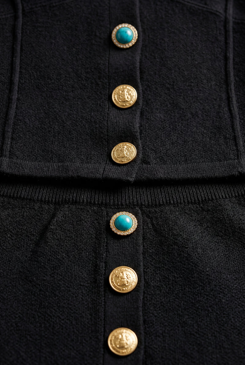 Black Women's Tailored Button-Front Cardigan and Skirt Set - Cardigan skirt set - Photo 3