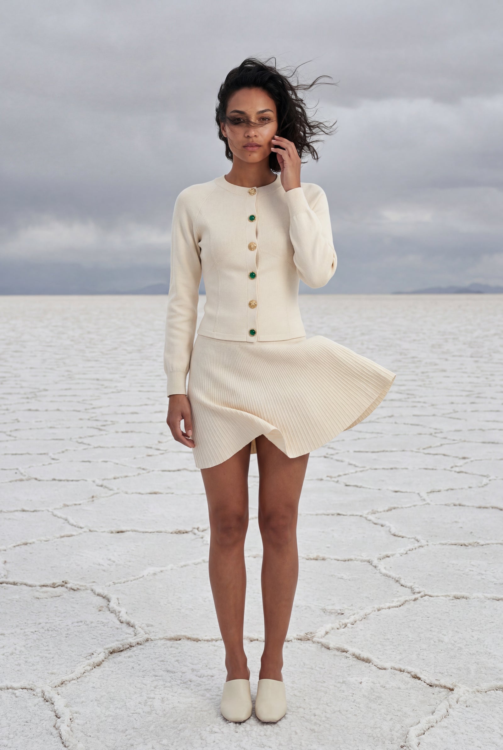 Beige Women's Tailored Button-Front Cardigan and Skirt Set - Cardigan skirt set - Photo 7