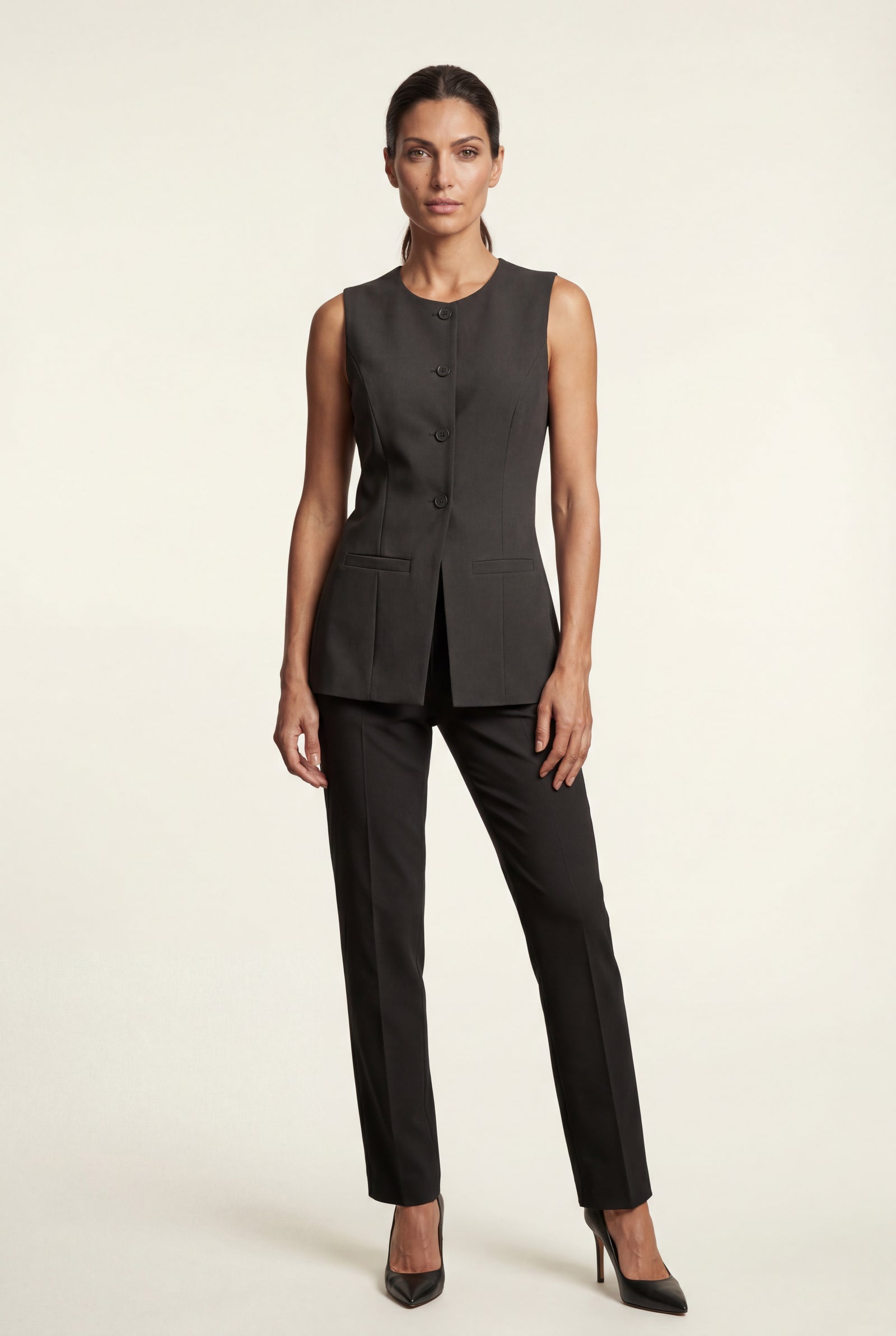 Black Women's Tailored Button-Front Sleeveless Tank Top - Tank tops - Photo 5