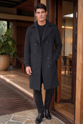Wool-Blend Double-Breasted Overcoat in Black — Stilenza main image
