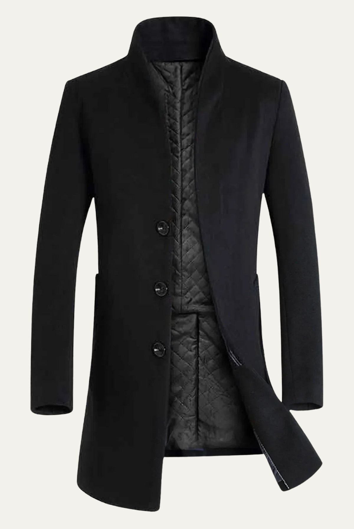 Wool Blend Overcoat in Black — front view