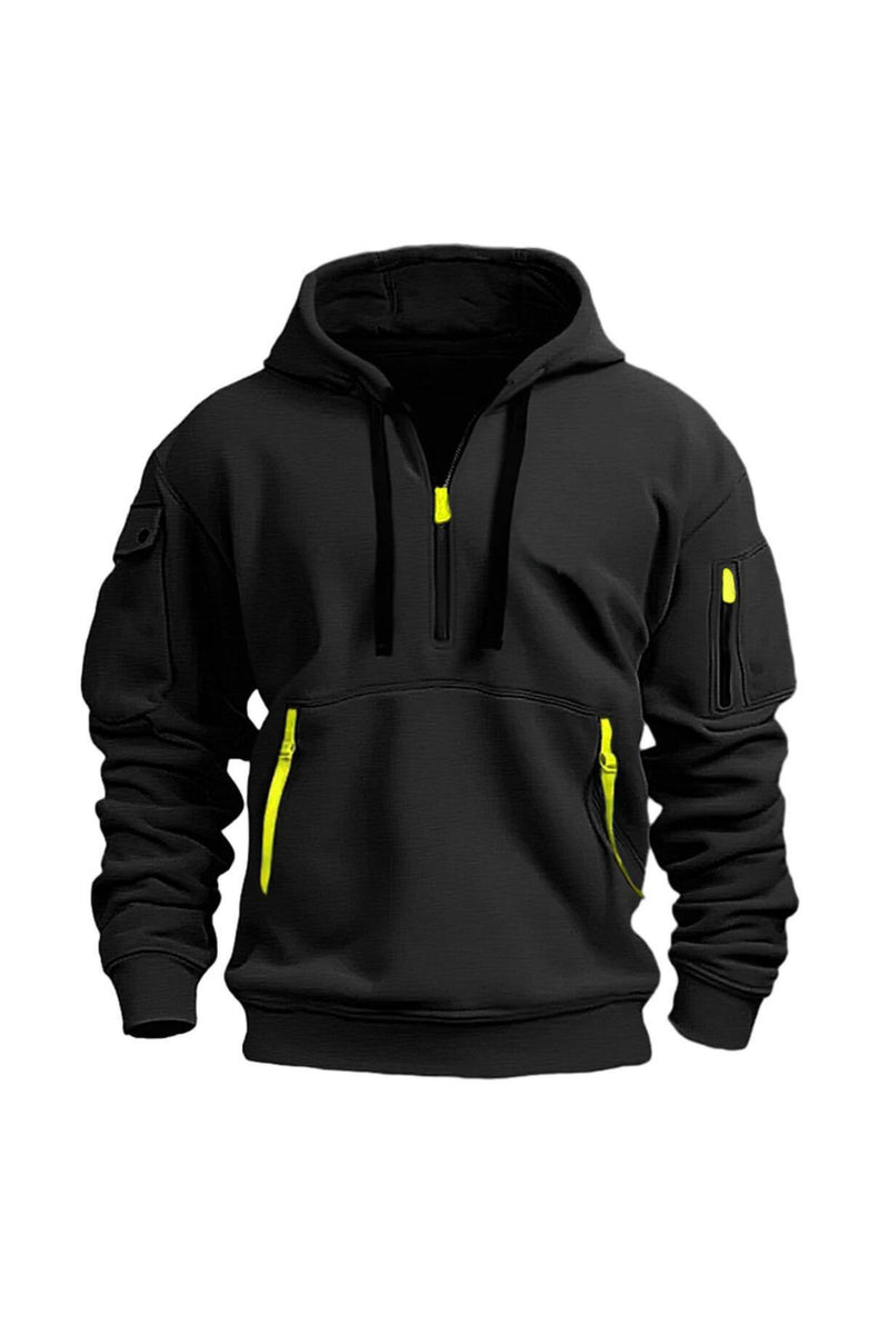 Zip-Pocket Hoodie in Black — front view