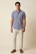 Blue Band Collar Shirt and Drawstring Trouser Casual Set - Photo 6
