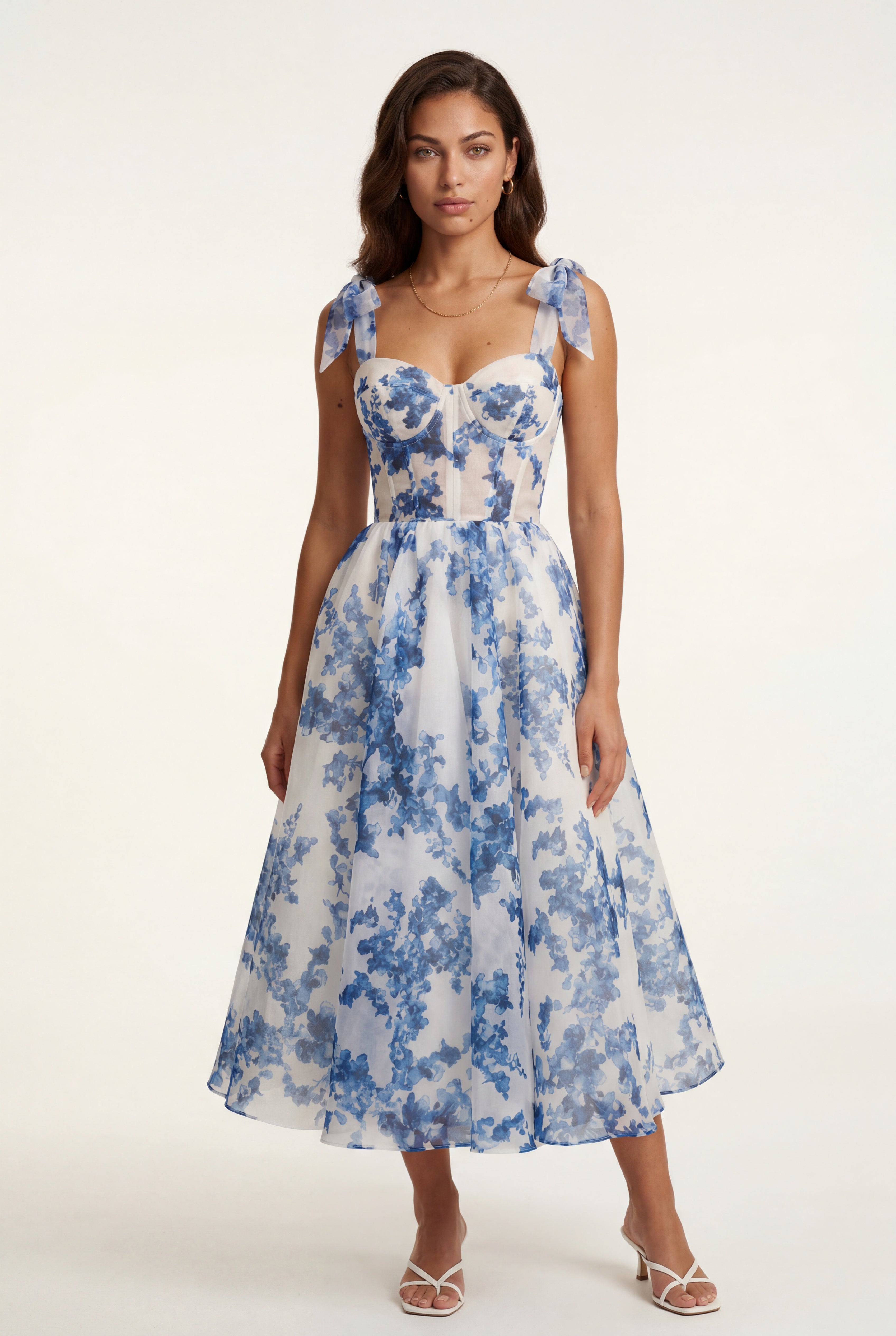 Midi Dress for Bridal Shower Blue Sweetheart Cut