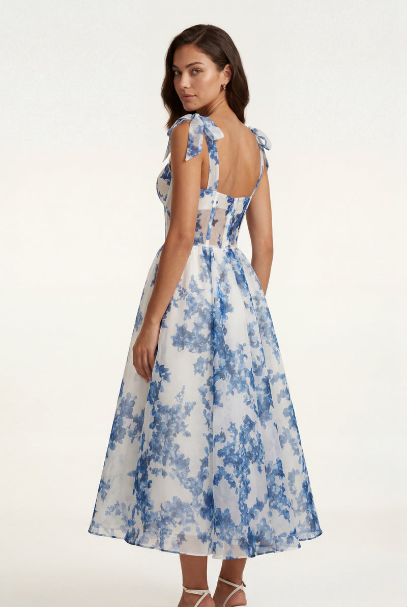 Blue Blue Floral Corset Tie Strap Midi Dress - Photo 2