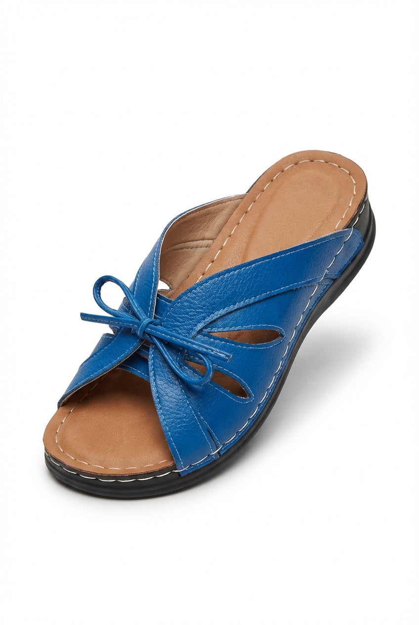 Blue Bow Detail Cutout Slide Sandals with Criss-cross Straps - Photo 1