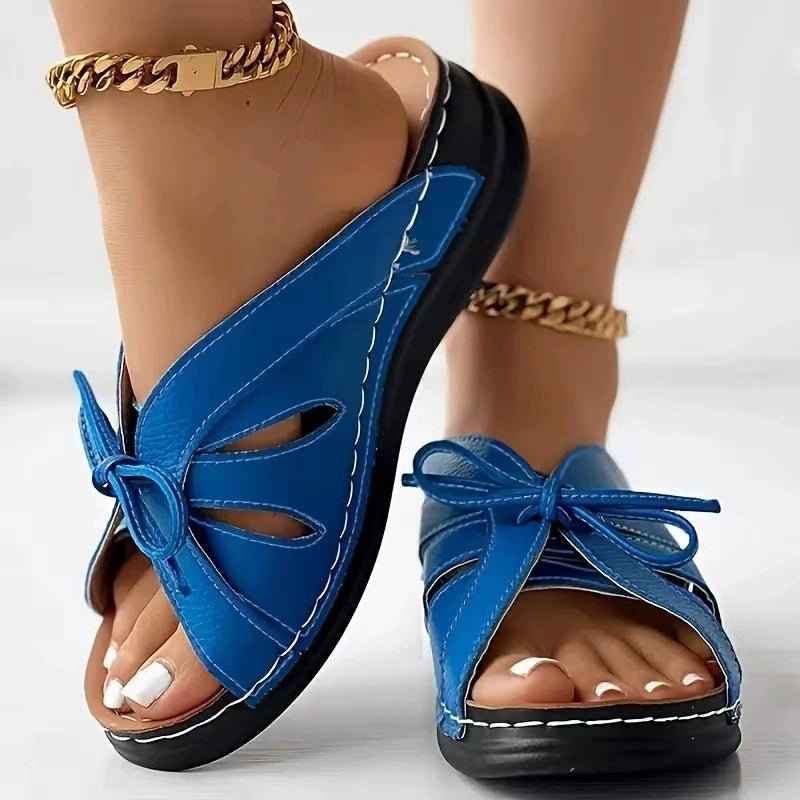 Bow Detail Cutout Slide Sandals with Criss-cross Straps - Photo 2