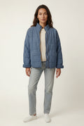 Blue Boxy Quilted Zip-front Winter Coat with Stand Collar - Photo 5