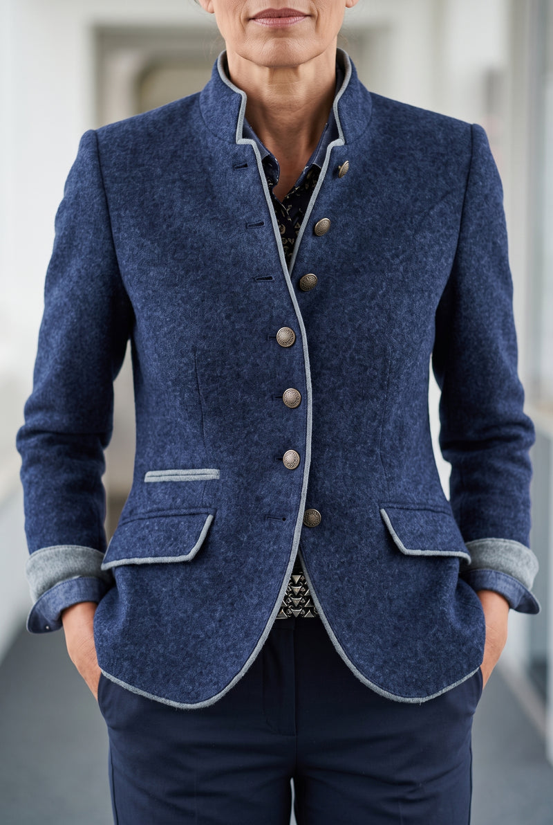 Button-Front Knit Cardigan in Blue — studio front