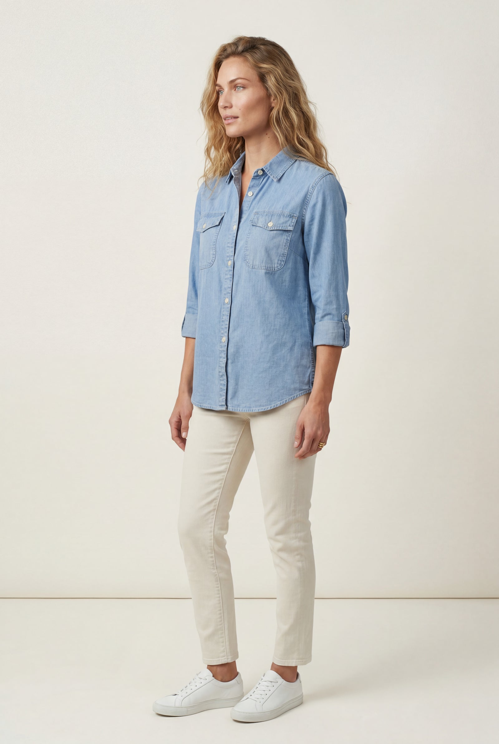 Blue Button-front Shirt with Chest Flap Pockets - Denim shirt - Photo 3