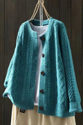 Cable-Knit Button Cardigan in Blue — front view