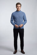 Blue Chunky Ribbed Slim Fit Crewneck Sweater - Slim fit sweater - Photo 6