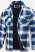 Cotton Plaid Shirt Jacket in Blue — front view