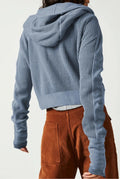Cropped Waffle Zip-Up Hoodie in Blue — back