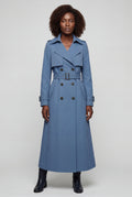 Blue Double-breasted Belted Trench Coat with Storm Flap - Photo 8