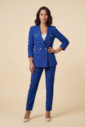 Blue Double-breasted Blazer and Slim Trouser Suit Set - Photo 14