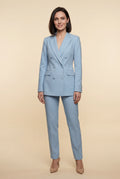 Blue Double-breasted Classic Fit Blazer with Notched Lapel - Photo 5