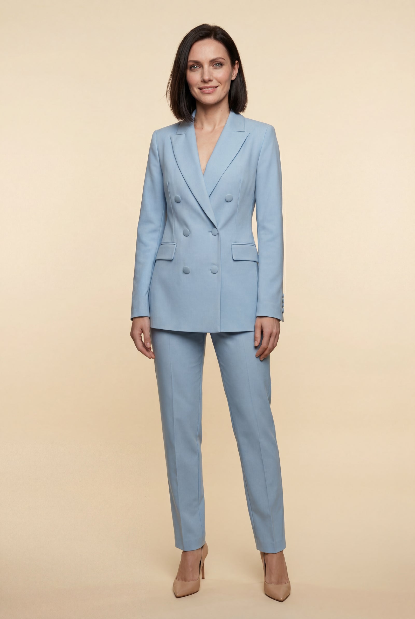 Blue Double-breasted Classic Fit Blazer with Notched Lapel - Photo 5