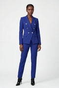 Blue Double-breasted Fitted Jacket and Slim Trouser Suit Set - Photo 16